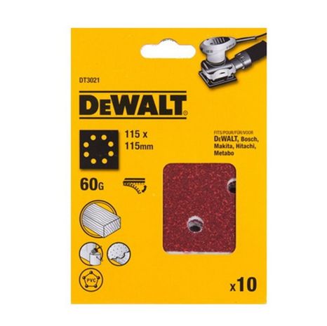 Dewalt DT3021 papier brúsny 115x115mm p60 dierovaný suchý zips 10ks