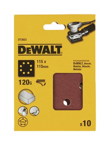 Dewalt DT3023 papier brúsny 115x115mm p120 dierovaný suchý zips 10ks