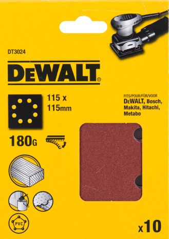 Dewalt DT3024 papier brúsny 115x115mm p180 dierovaný suchý zips 10ks