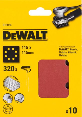 Dewalt DT3026 papier brúsny 115x115mm p320 dierovaný suchý zips 10ks 